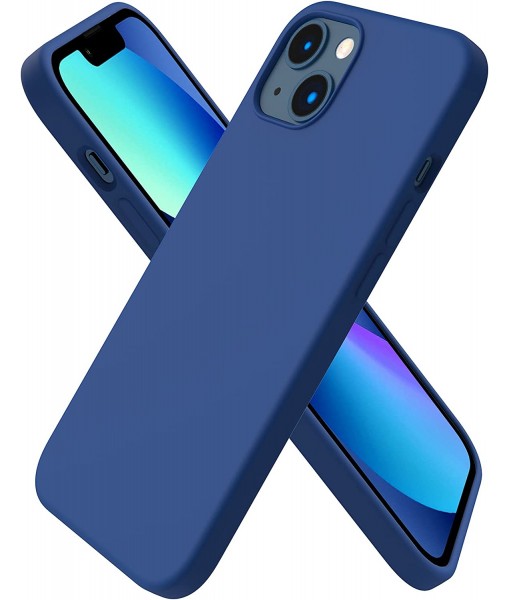 Husa iPhone 14 Plus, SIlicon Catifelat cu interior Microfibra, Albastru Marine